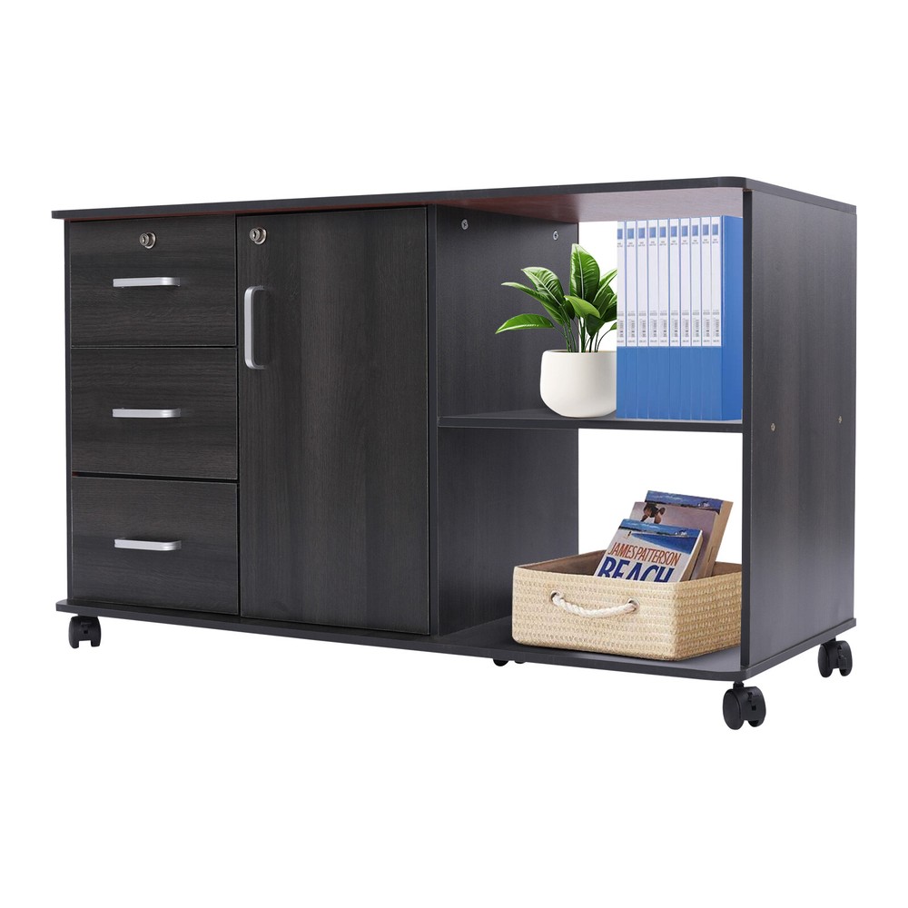 Mobile File Cabinet with 3 Drawers, Locking Design, Printer Stand, Black US!
