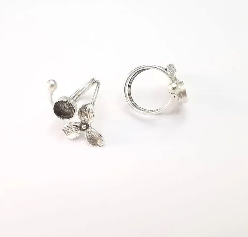 Flower Ring Setting Blank Cabochon Mounting Adjustable Ring Base Bezel