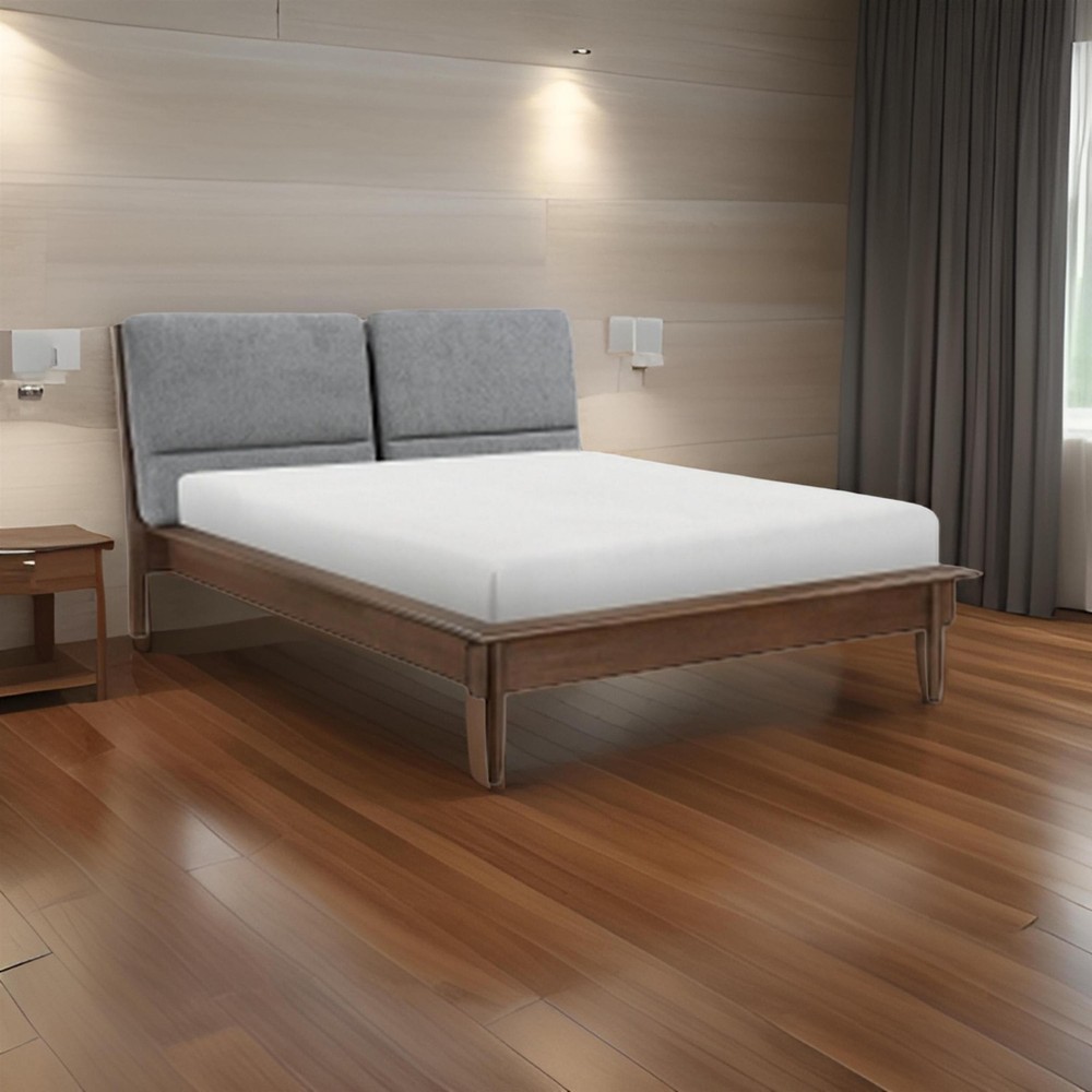 Soly Queen Size Platform Bed- Upholstered Back Panel- Brown- Dark Gray