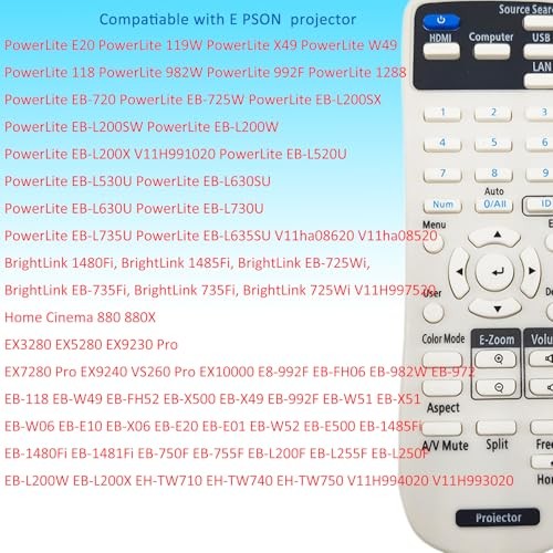Replacement Remote Control 219863500 fit for Epson Projector PowerLite E20