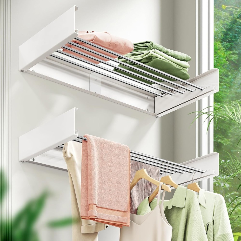 Stainless Steel Wall-Mounted Drying Rack - Retractable & Foldable Design