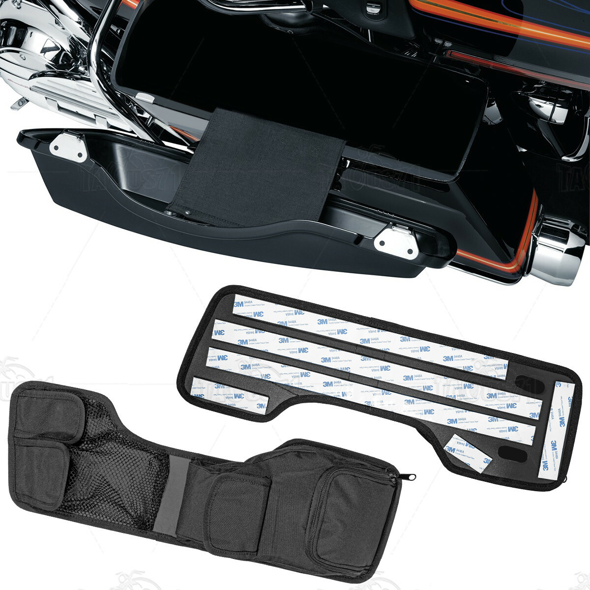 Black Saddlebag Lid Organizer Set for Harley Touring Electra Glide Road Glide