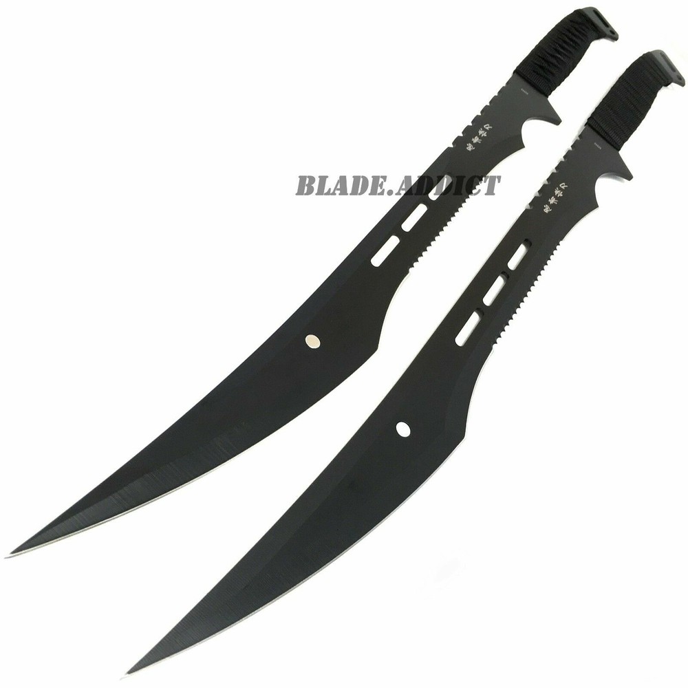 2PC 27" NINJA Tactical Twin Katana Samurai Sword Machete Fixed Blade Combat Set