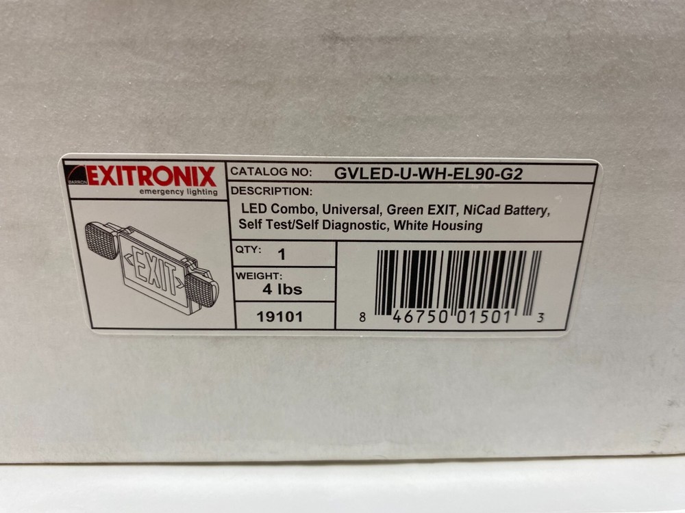 EXITRONIX GVLED-U-WH-EL90-G2 LED Combo Green Exit Sign