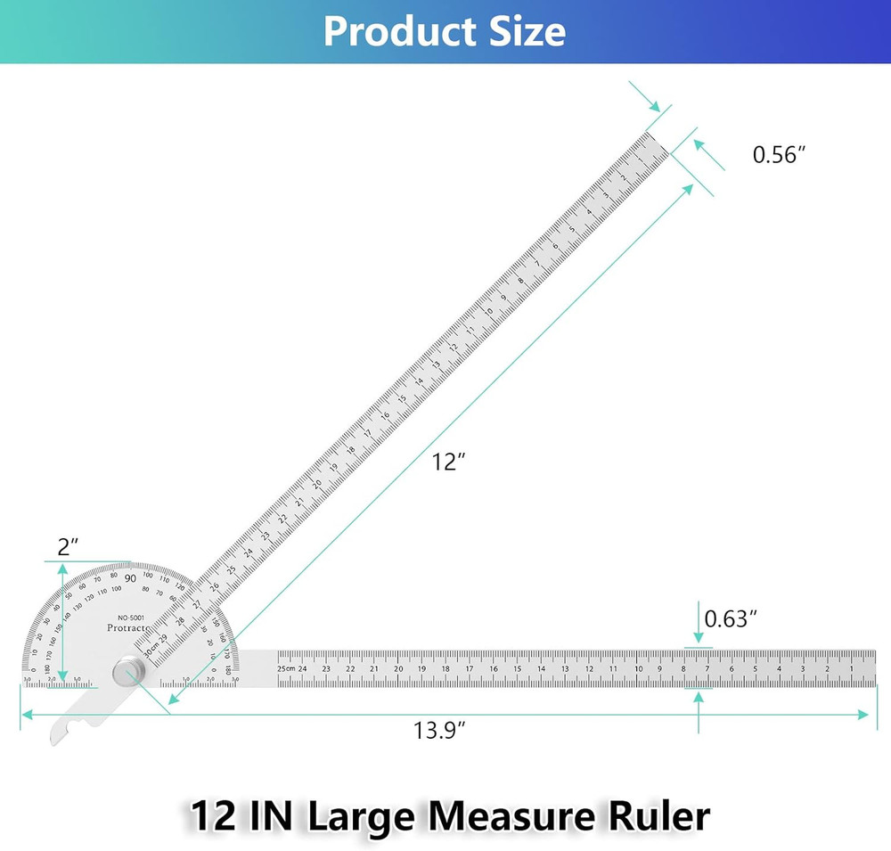Stainless Steel Protractor 180 Degrees Two Arm Ruler Adjustable Angle Protractor