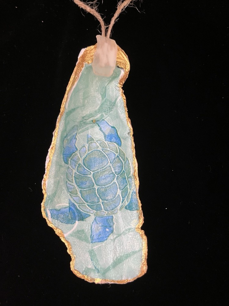 Handmade Decoupage on Oyster Shell Turtle Beach Theme