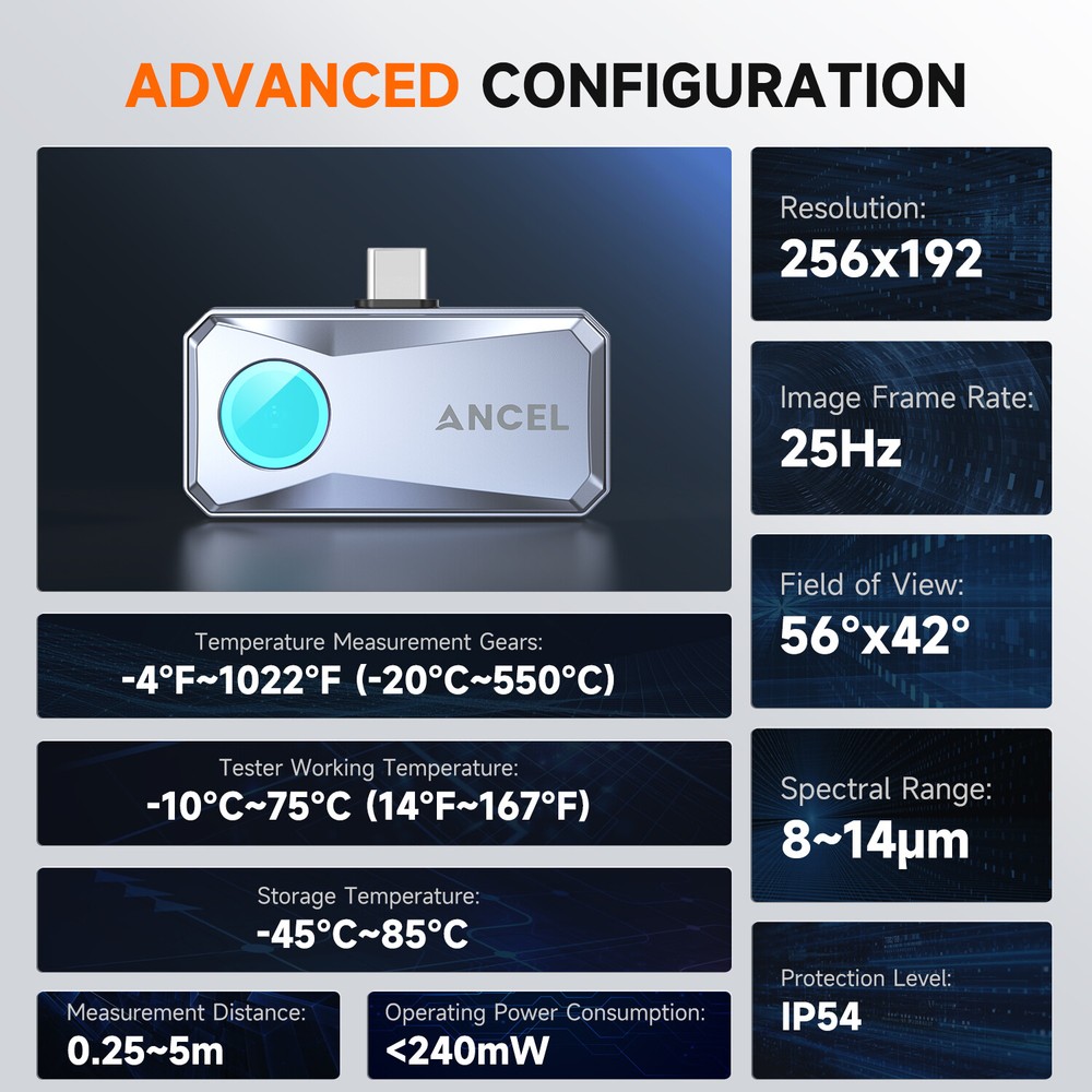 ANCEL IR101 256x192 Thermal Imaging Camera for Android USB-C Professional Grade
