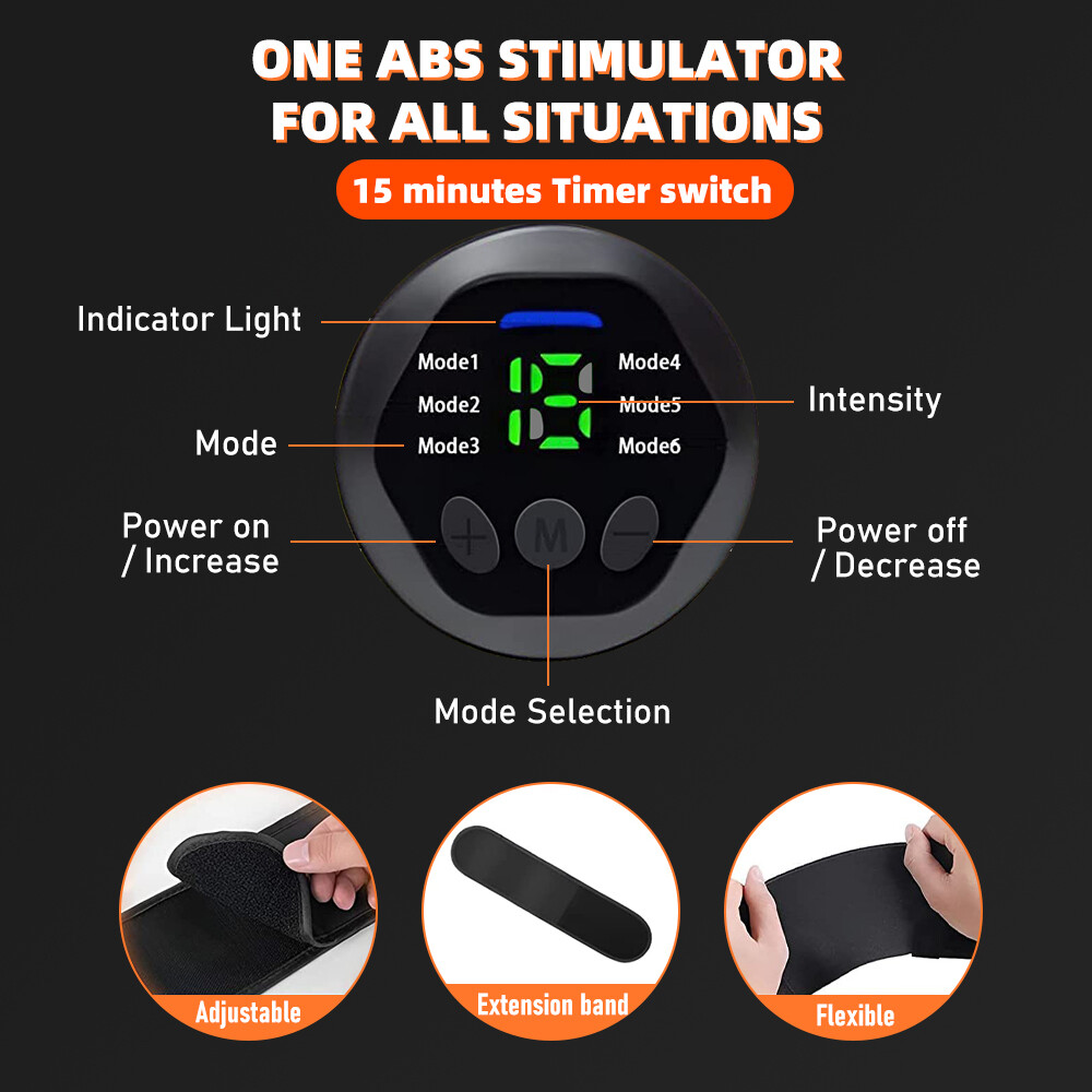 43"-59" EMS Abdominal ABS Muscle Stimulater Training Toner Fitness Workout Belt
