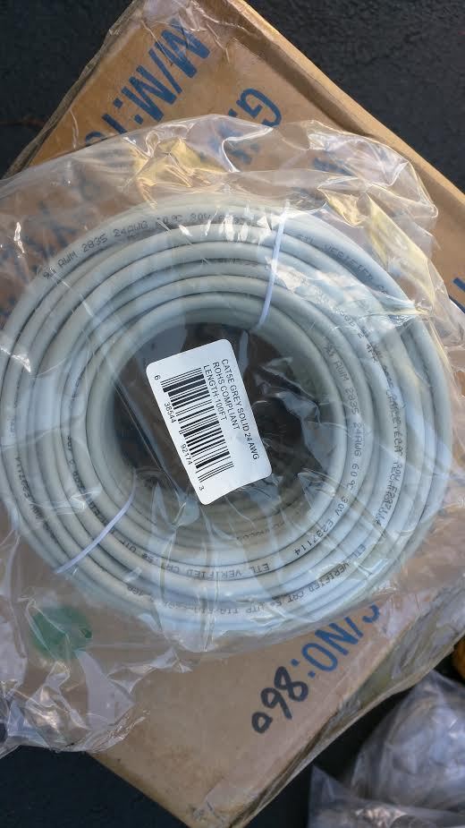 100ft  PTC Premium Cat5e Certified Light Grey Bulk Cable Solid Core SS1-100