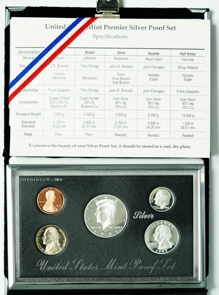1995 United States Premier Silver Proof Set w/ Box & COA