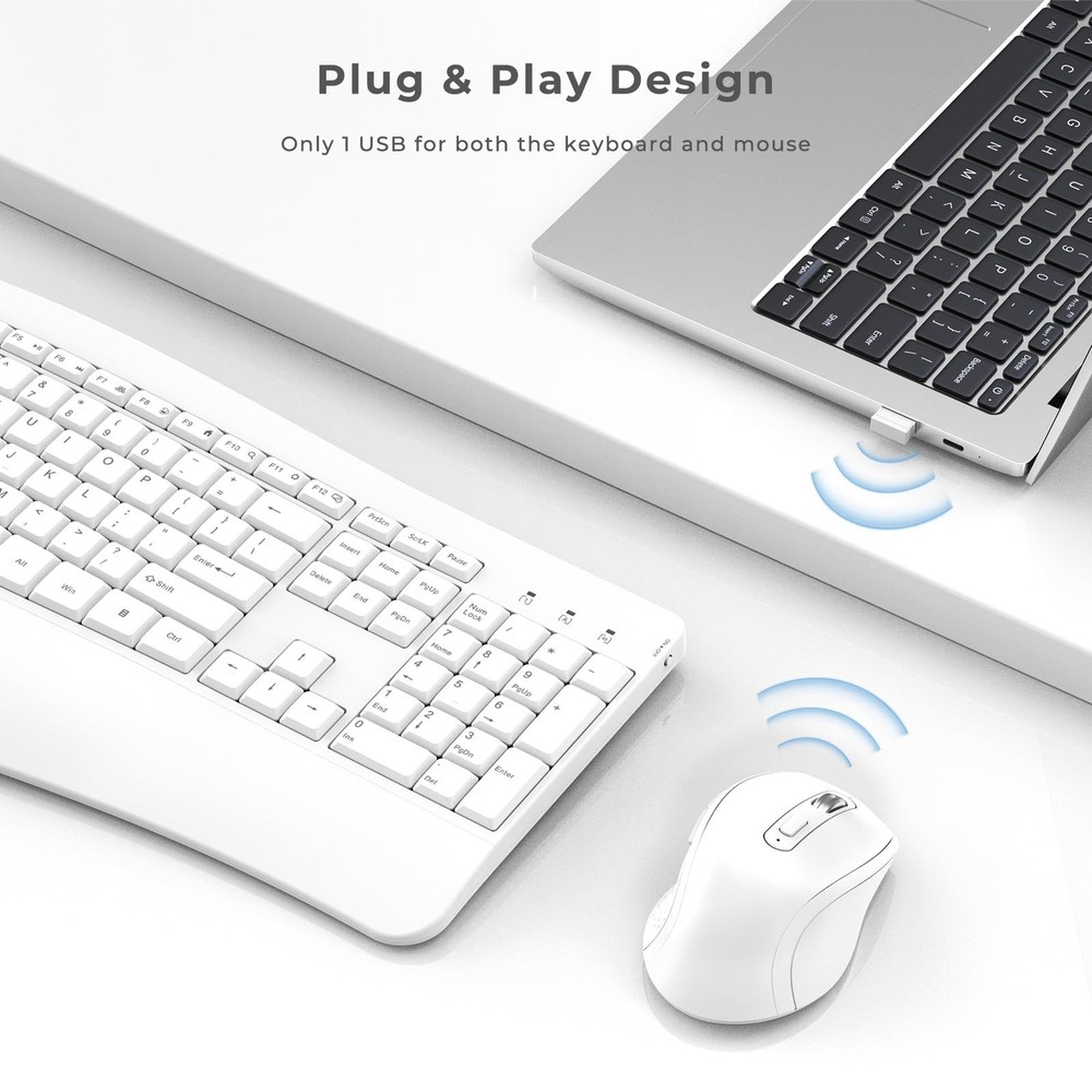 Ergonomic Keyboard and Mouse Combo, Full Size Cordless Computer Keyboard with...
