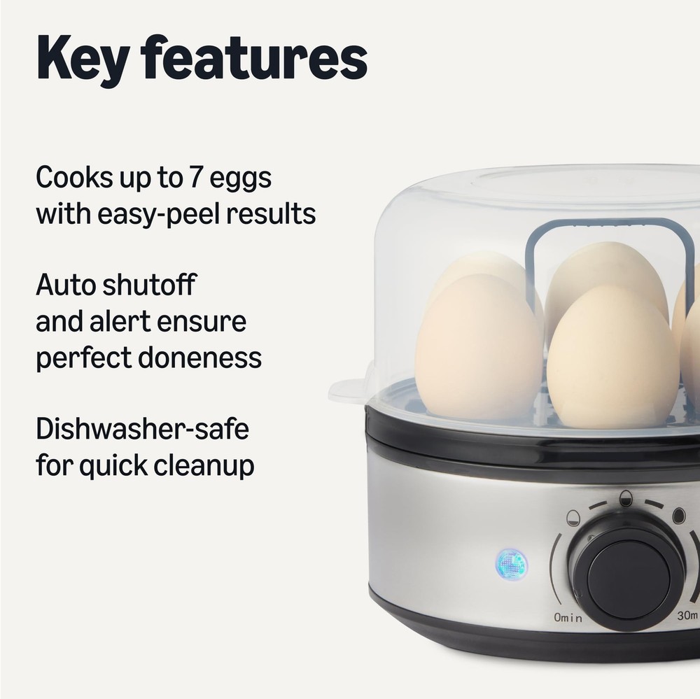 Amazon Basics Electric Egg Cooker for Hard-Boiled Eggs, 7-Egg 7-Egg, Black