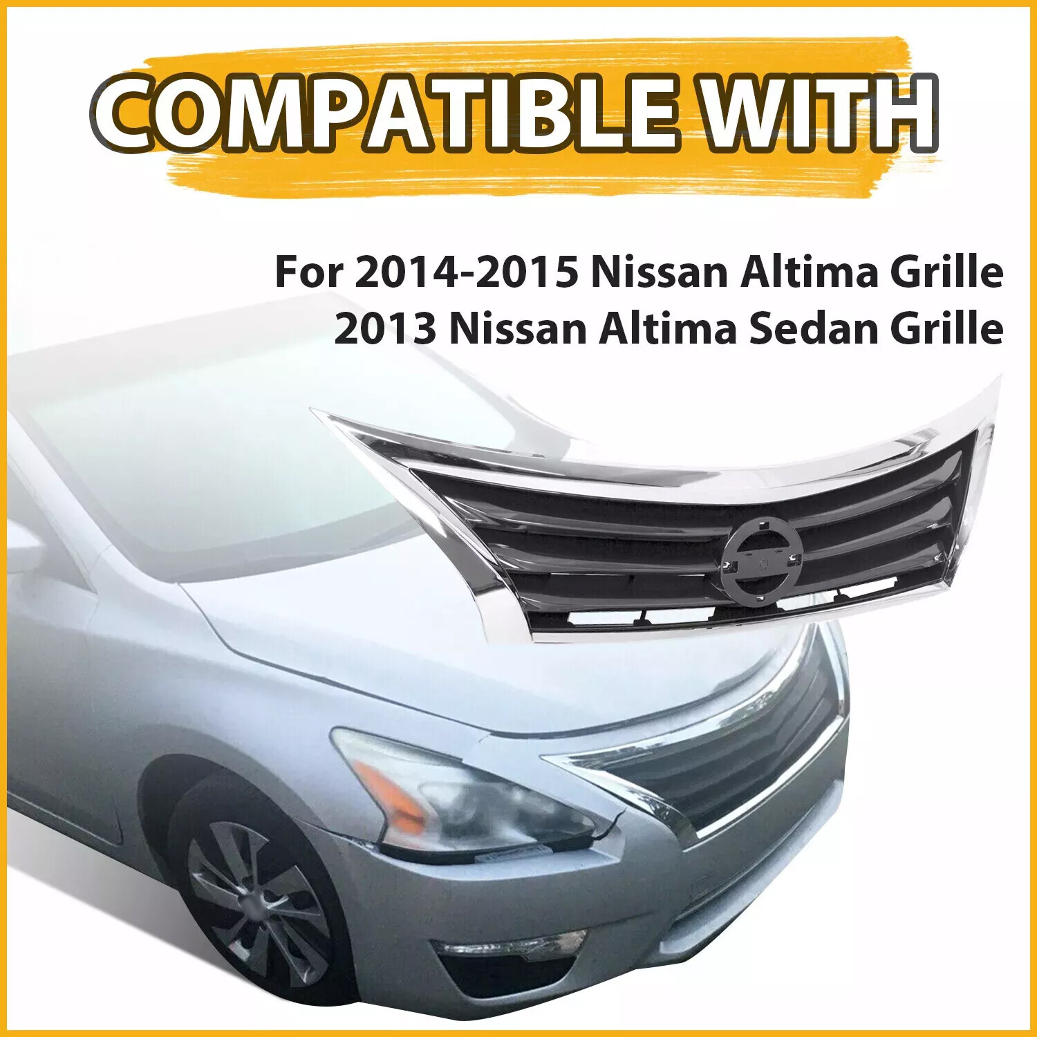 For Nissan Altima 2013 2014 2015 Front Bumper Upper Grille Black w/ Chrome Trim