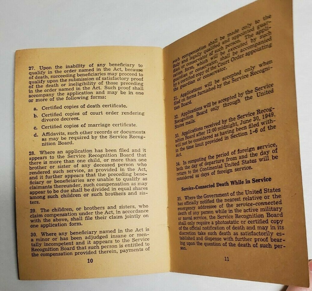 World War II Bonus Rules for Payment Pamphlet-Springfield IL