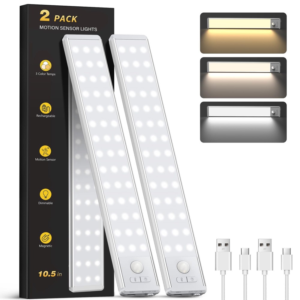 Under Cabinet Lighting with 3 Color Temps - 10.5" Motion Sensor Light Indoor,...