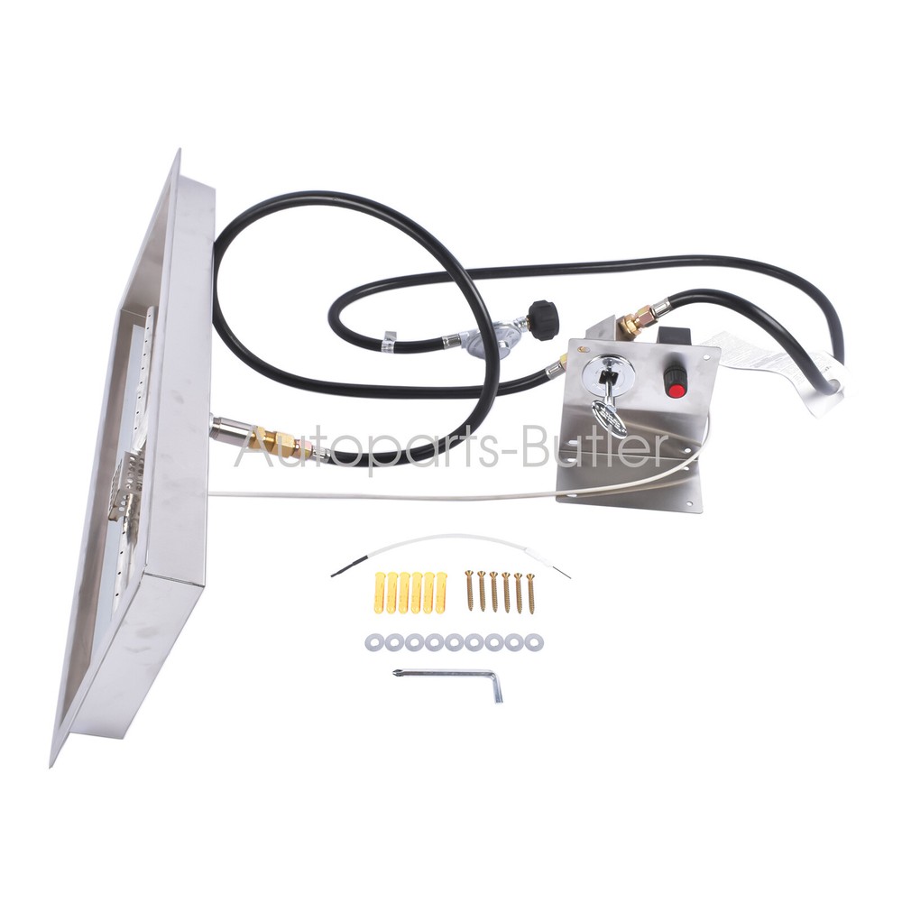 Rectangular Fire Pit Burner Kit Drop-in Propane Gas Burner w/Spark Ignition&Hose