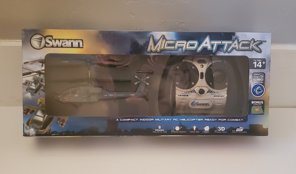 Swann Micro Attack RC Helicopter Gray 8 Min. Flight Time 3D Directional Control