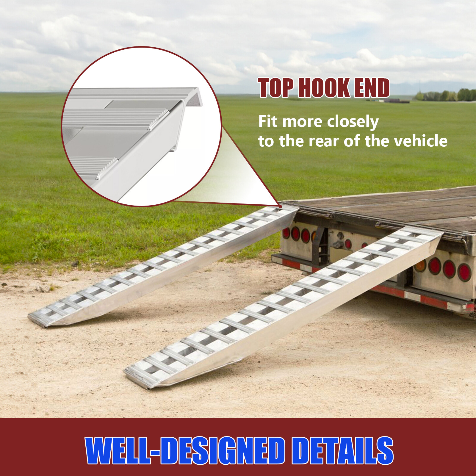 Pair Aluminum 6800LBS Hook End Ramps For Truck Car Auto Trailer 60''X15''
