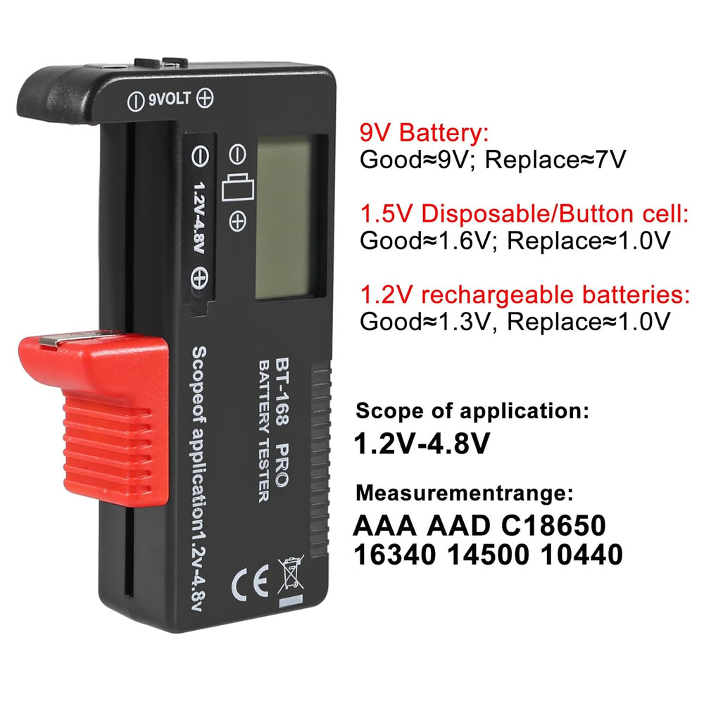 4PACK Battery Tester, Universal Battery Checker Small Battery Testers for AAA AA
