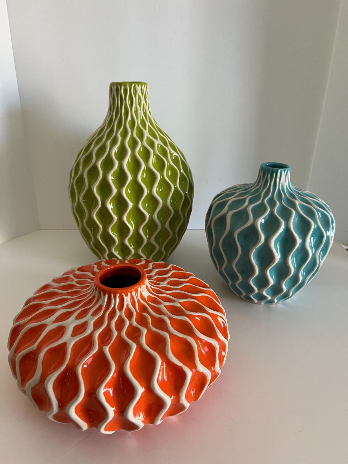 Modern Raised Wavy Design Vases Set of 3
