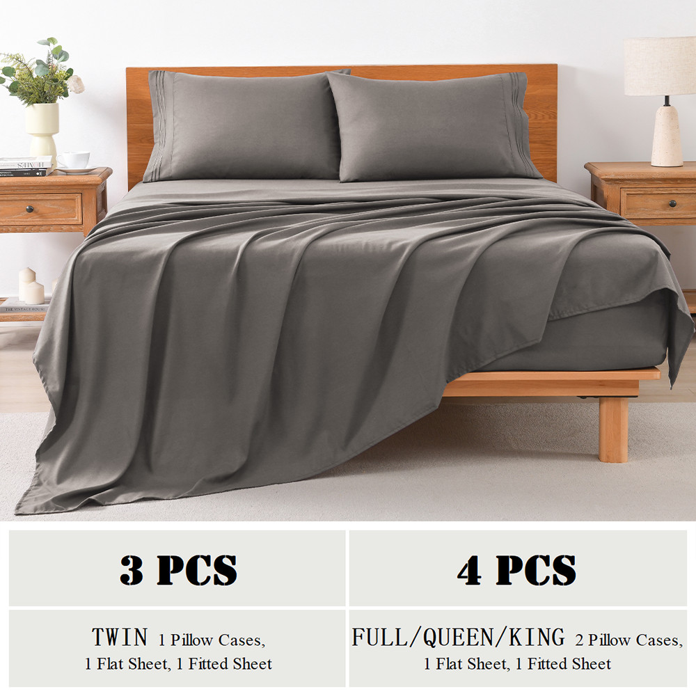 4 Pcs Soft Solid & Embroidery Bed Sheets Set Hotel Luxury, Cooling Bed Sheets