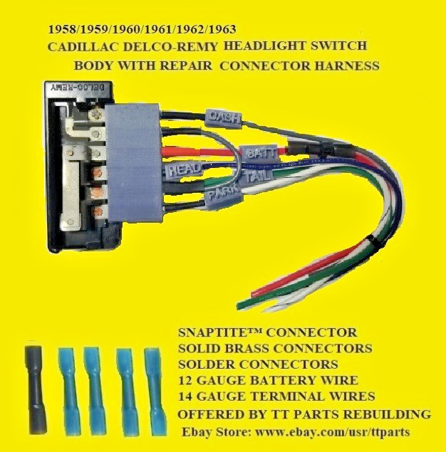 1958/59/60/61/62/63 CADILLAC HEADLIGHT SWITCH BODY WITH REPAIR CONNECTOR