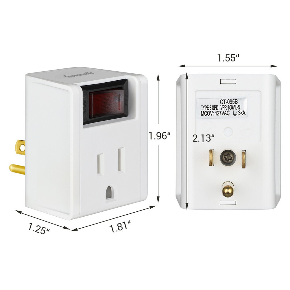 DEWENWILS 3 Pack Electrical Plug Outlet Switch Grounded Port Power Adapter