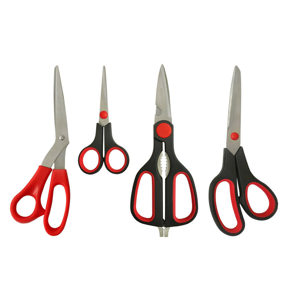4 Pc Stainless Steel Scissors Set Heat Treated Sharp Assorted Shears Tools