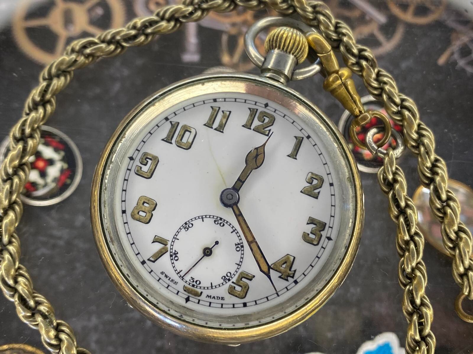 Antique Pocket Watch Mechanical Swiss Ottoman Military Chain Open Face Rare 19th