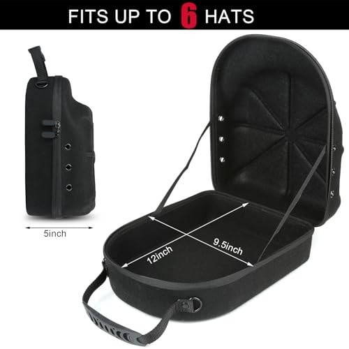 Hard baseball hat case, Hat Carrier Travel Case with Adjustable Shoulder Black
