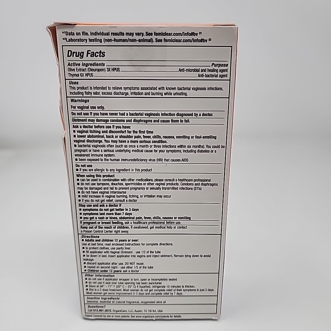 FemiClear 2-Day Dose Bacterial Vaginosis Ointment 09/28