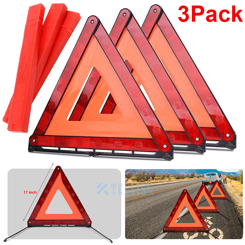 Warning Triangles, Safety Triangles DOT Approved, 3 Pack, Reflective Triangles