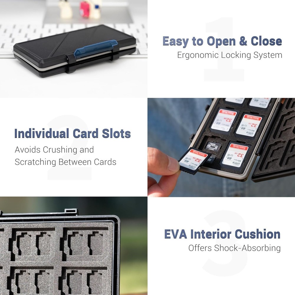 Water-Resistant Memory Card Case - 36 Slots with Anti-Shock Features