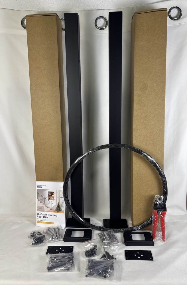 Expandable 2ft-8ft Black Set 36" Cable Railing Post Kit T304 with 2 Level Posts