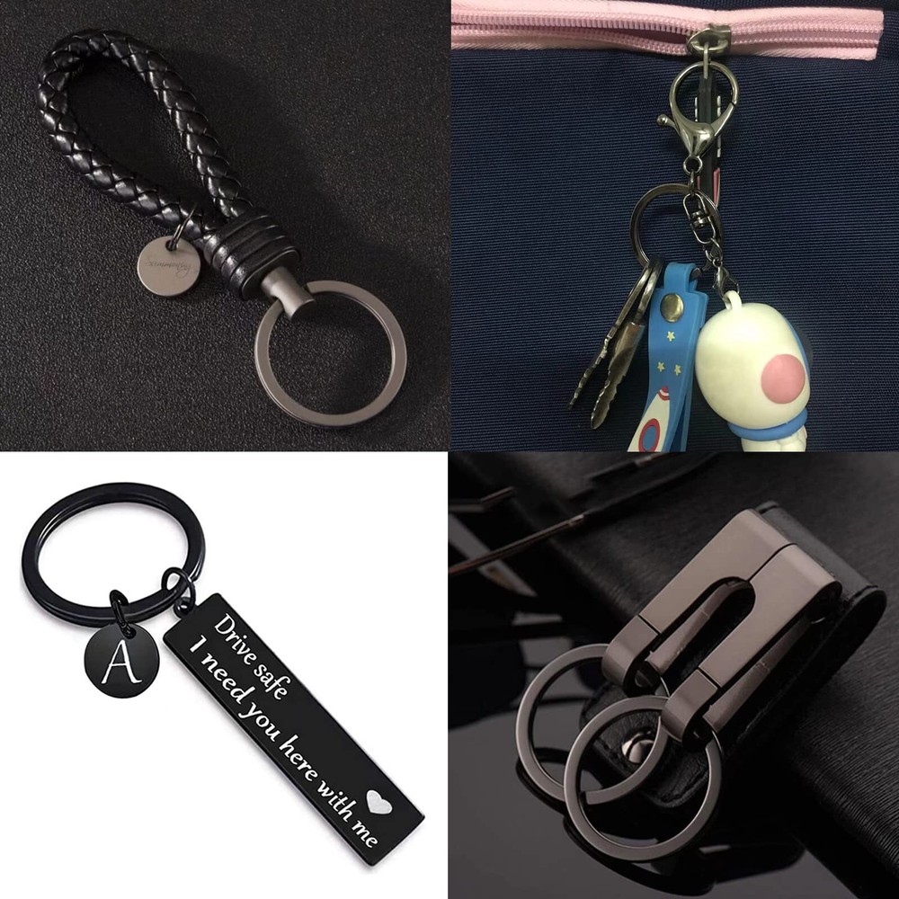40 Pack Key Ring Keychain Mix 4 Sizes Black Metal Flat Split Key Chains Rings...