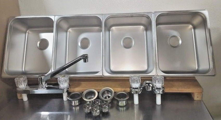 4 LARGE Compartment Concession Sinks, 3 Dish & 1 Hand Washing Sink