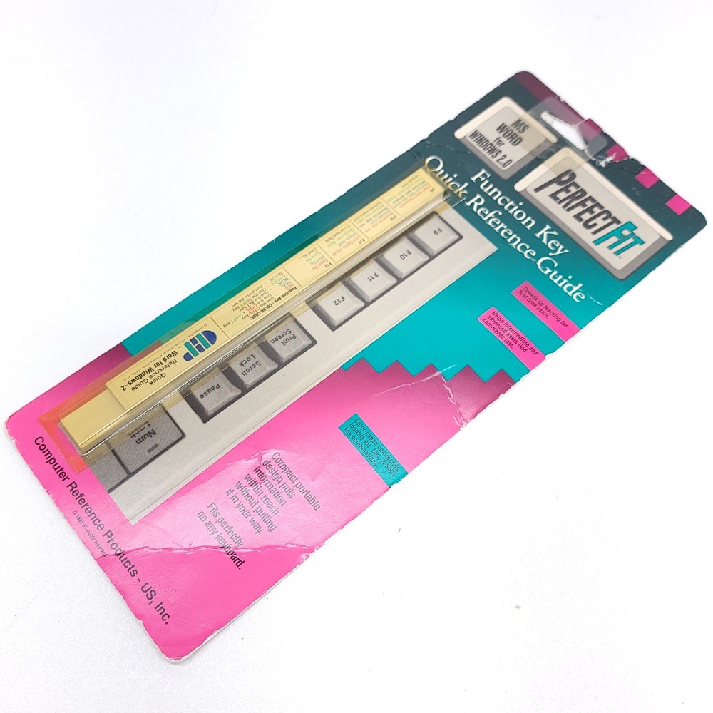 Vintage Computer Function Key Quick Refrence Guide MS WORD WINDOWS 2.0 NOS