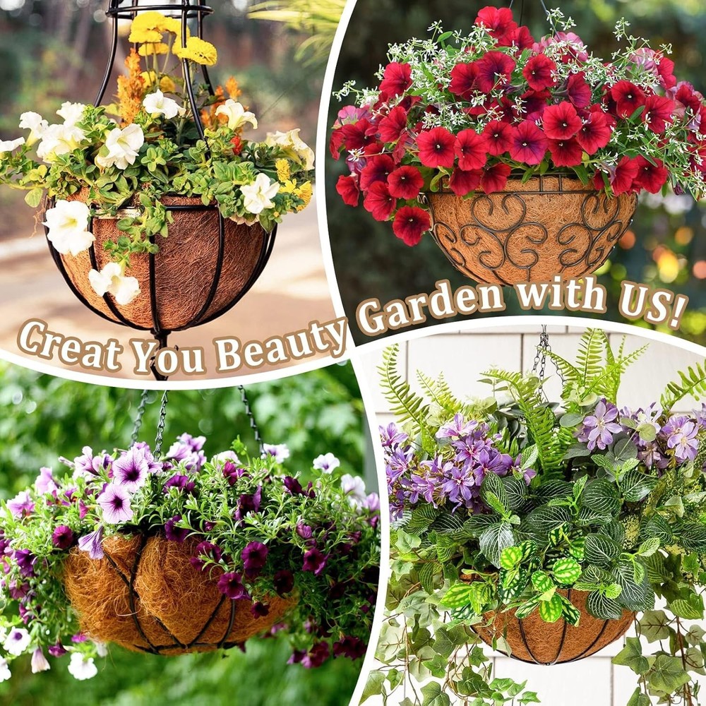 3 Pack 10 Inch Hanging Basket Coco Liners Replacement, 100% Natural Round Coc...