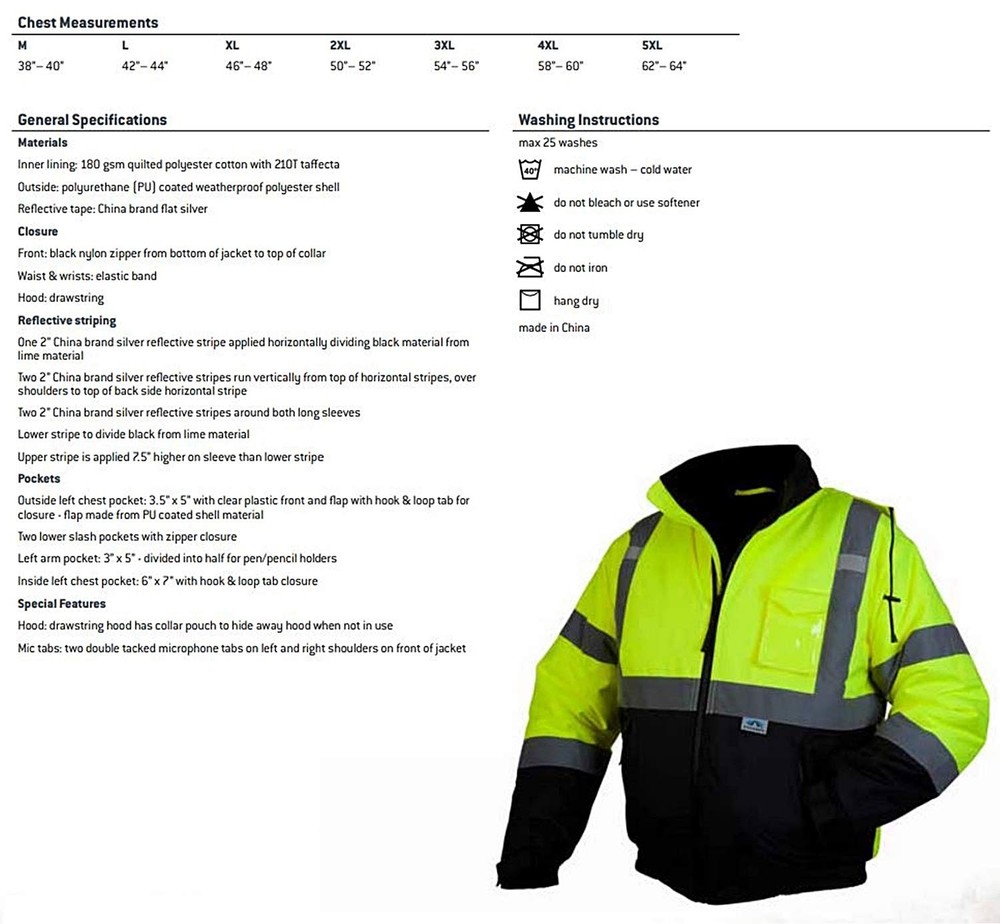 Hi Vis Lime Safety Jacket Weatherproof Polyester Class 3 with Reflective Tape