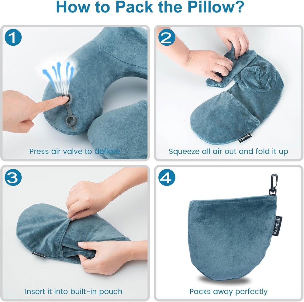 Inflatable Travel Neck Pillow Polyester Soft Support for Airplane Long Flights