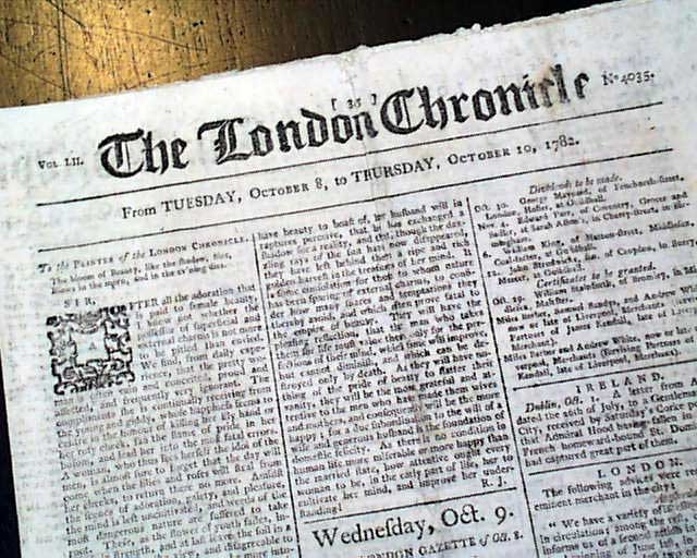 REVOLUTIONARY WAR ENDING EVENTS American Independence Peace ? 1782 Newspaper