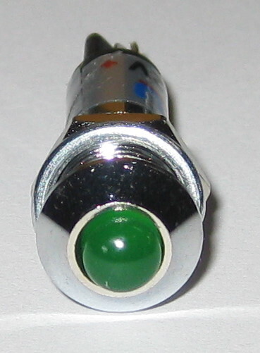 Panel Mount LED - Green - Chrome Case - 12V DC - 8mm Mounting - Lockwasher / Nut