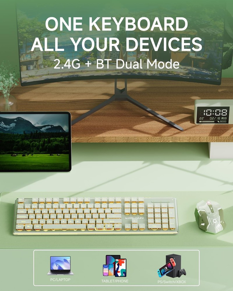 V3 Wireless Keyboard and with Single Backlit, Metal Panel, Bluetooth/2.4G Rec...