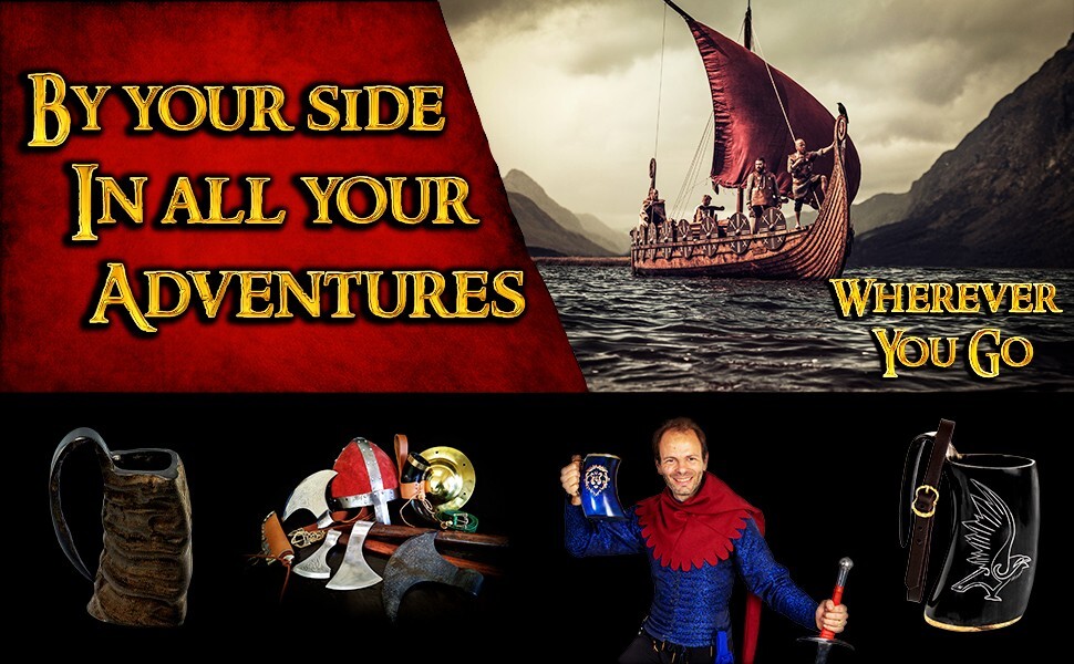 Medieval Drinking Horn with Leather Strap Bovine Ale Viking Tankard 300 ML