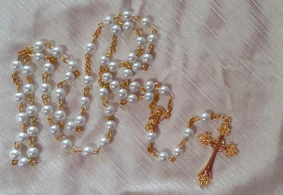 Catholic Rosary Gold and Pearls* CHARITY FUNDRAISER Convent Rosary n314