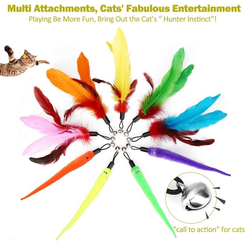 Interactive Cat Toys Retractable Wand Toy and Feather Toy Refills for Indoor Cat
