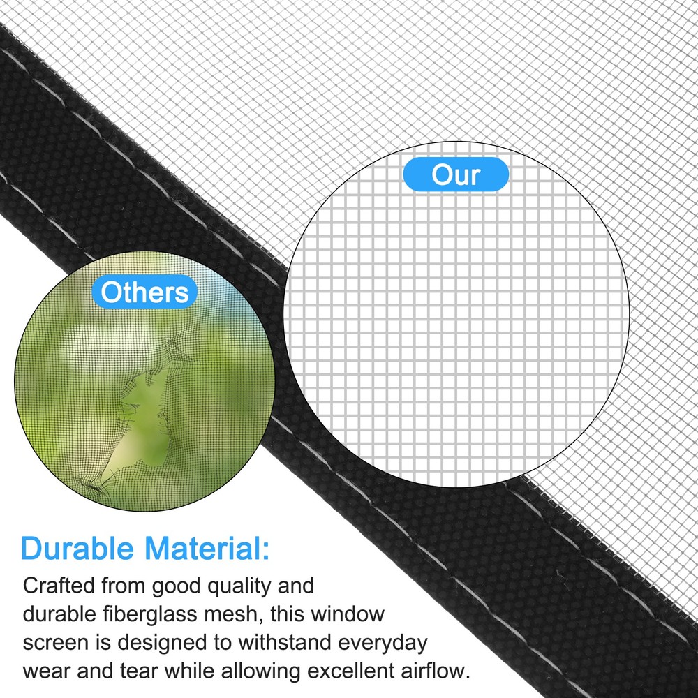 Window Screen Mesh 28"x55" Fiberglass Net Mesh Grey Frame Hook and Loop