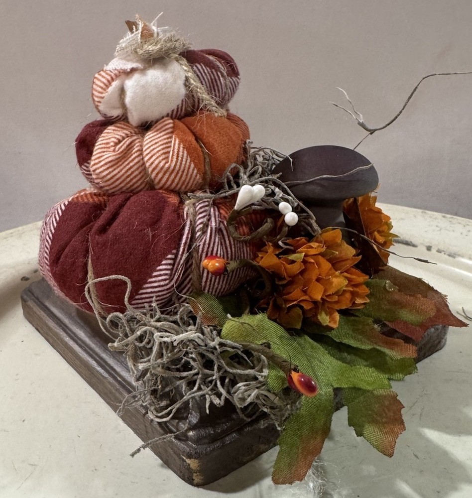 Handcrafted Primitive Fall Stuffed Stacking Pumpkin Shelf Sitter Square Base