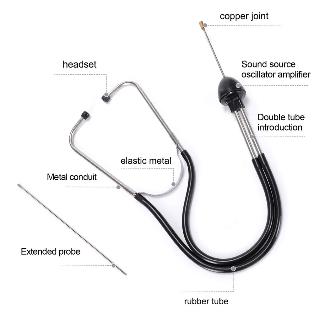 Lamoutor 2Pcs Automotive Mechanic Stethoscope Engine Tool Black