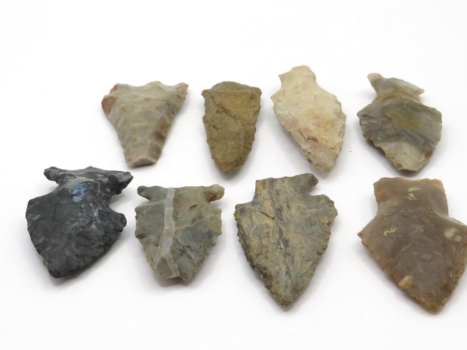 8pc LOT of NOTCHED INDIAN ARROWHEAD - AUTHENTIC w GREAT COLORS**
